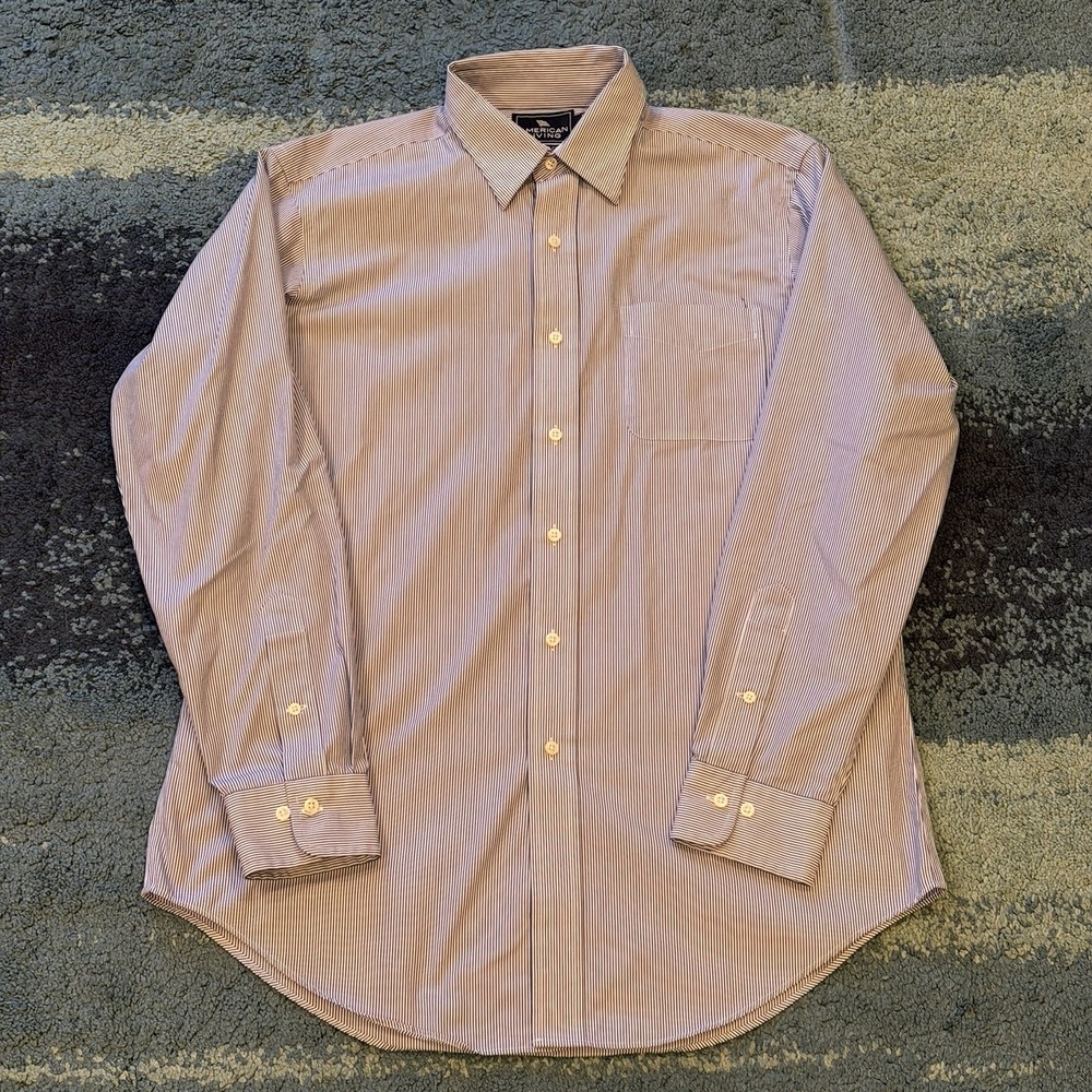 American Living Men's Size 16 Long Sleeve Button Up Shirt Blue White Stripes